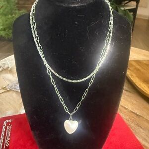 Urban Outfitters Silver Double Chain Heart Necklace